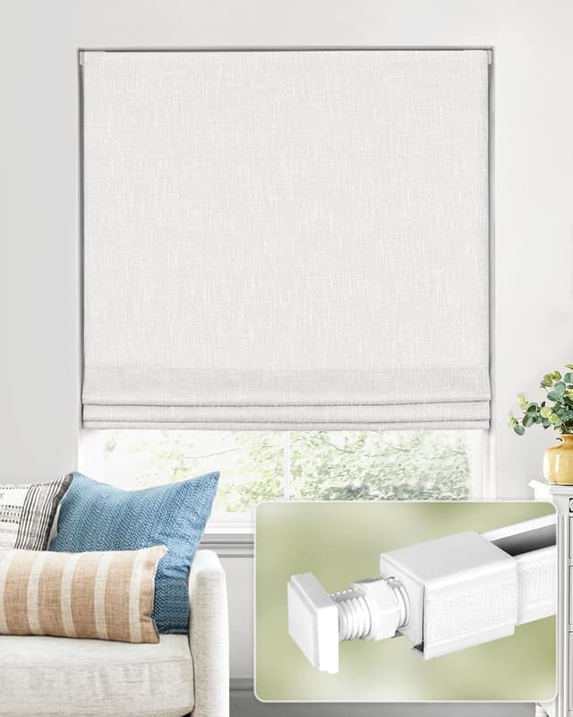 Detalle de UNISHADES No-Tools, No-Drill Cordless Roman Shades (100% Blackout) for Inside Mount, 32" W × 64" H, White