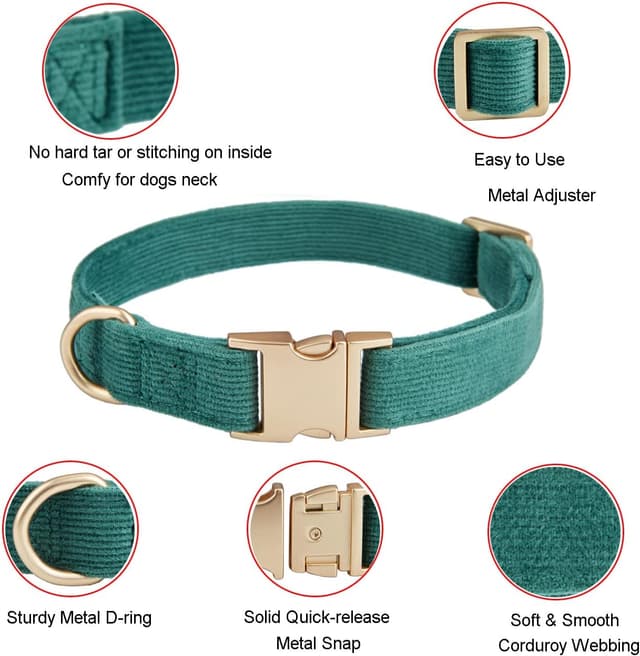 Detalle de YUDOTE Ultra-soft Dog Collar in Natural Cotton Corduroy (Medium) – Bottle Green