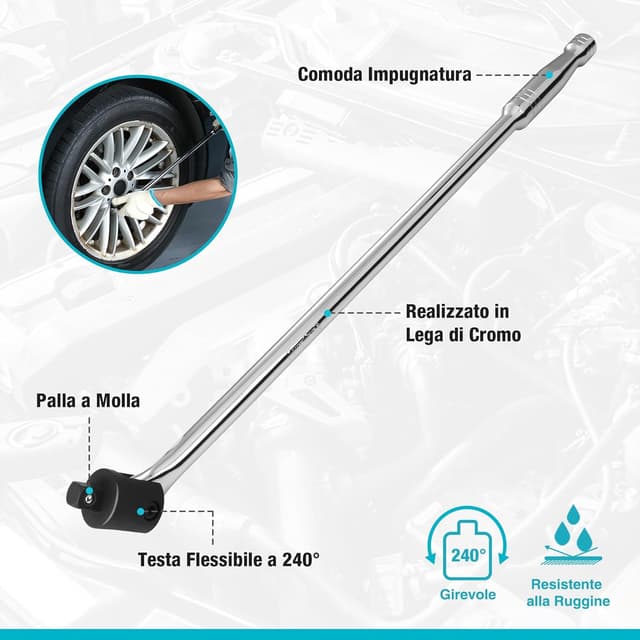 Detalle de DURATECH barra di rottura da 1/2" da 600 mm con testa flessibile 240°