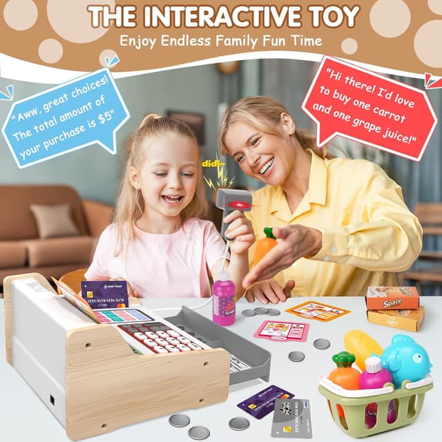 Detalle 2 de 2025 Holz-Kasse mit Scanner und Rechner für Kinder