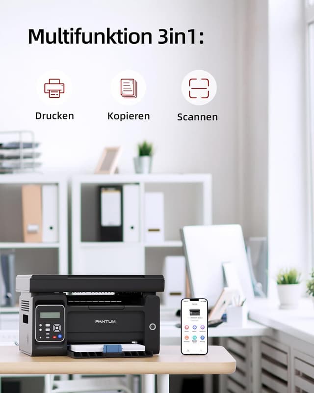 Detalle 2 de PANTUM M6500NW Laserdrucker Multifunktionsgerät (WLAN, Scanner & Kopierer) für A4 bis 22 Seiten/Min in Schwarzweiß