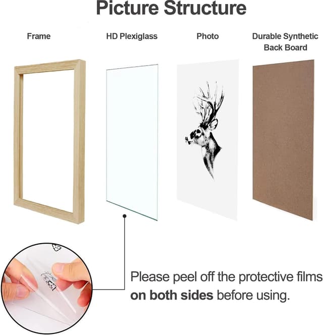 Detalle 2 de Yaetm 18x24 Poster Frame Set of 4 (Natural Solid Oak Wood) with Plexiglass Front