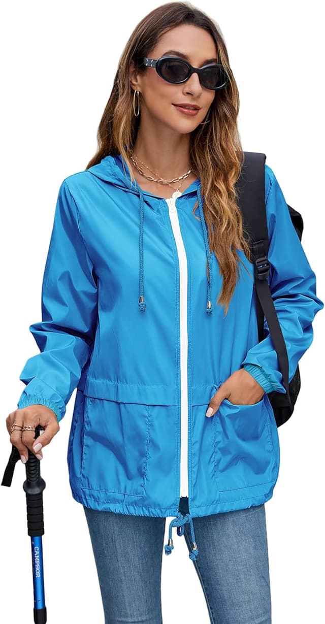 Detalle de Hount Women’s Lightweight Hooded Raincoat Waterproof Packable Active Outdoor Rain Jacket (S-3XL)