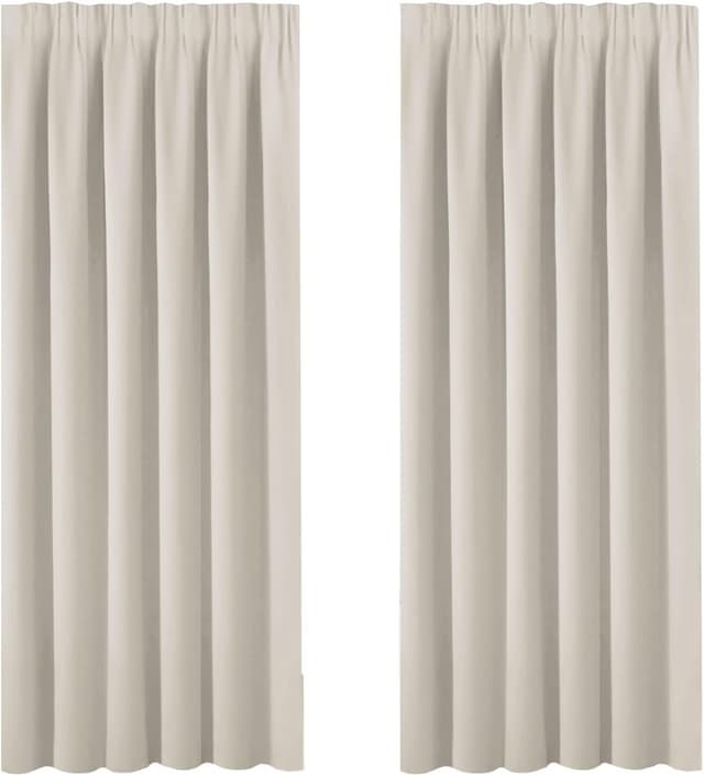 Detalle de BellaHills Blackout Curtains – 2-Panels Thermal Insulated Pencil Pleat Set (Light Beige)