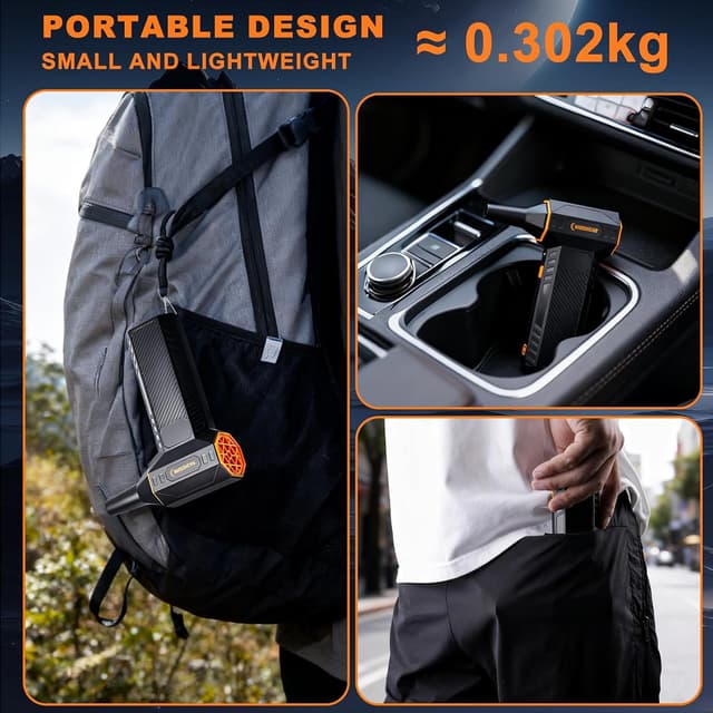 Detalle 2 de Soffiatore elettrico WHZOHCAR a aria compressa senza fili con LED e display LCD, 4 velocità fino a 20000RPM