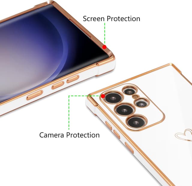 Detalle 2 de ZTOFERA Handyhülle für Samsung Galaxy S25 Ultra 5G (6,9 Zoll) – weiches Silikon mit Herz-Muster & goldfarbenem Rand