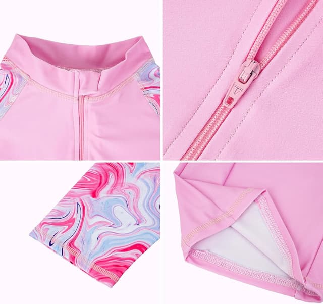 Detalle de WYTbaby Girls’ Long Sleeve Mermaid One-Piece Swimsuit (UPF 50+), Age 4–9