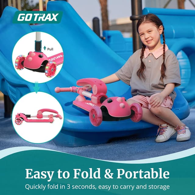 Detalle de Gotrax KS3 Pro Folding Kick Scooter for Kids (Lean-to-Steer, Removable Seat, LED Light-Up Wheels)