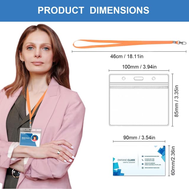 Detalle de ROSSHINE 50pcs orange lanyards with badge holders