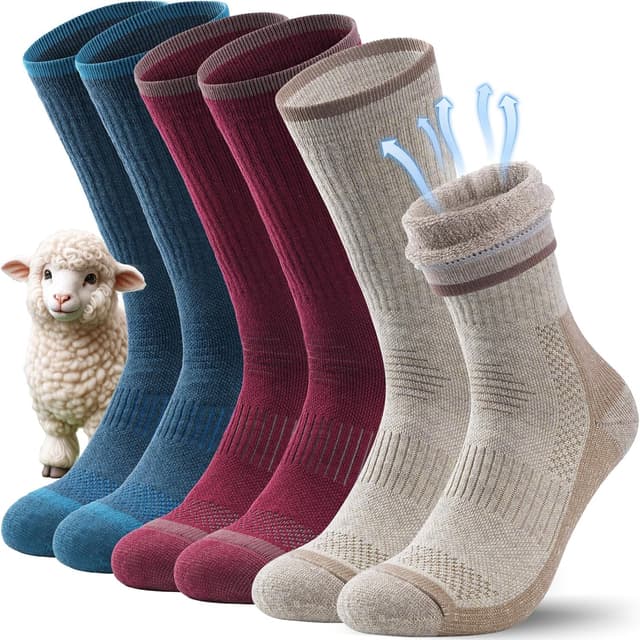 Detalle de TANSTC Merino Wandersocken Sommer – atmungsaktive Trekkingsocken mit Polsterung (3 Paar)