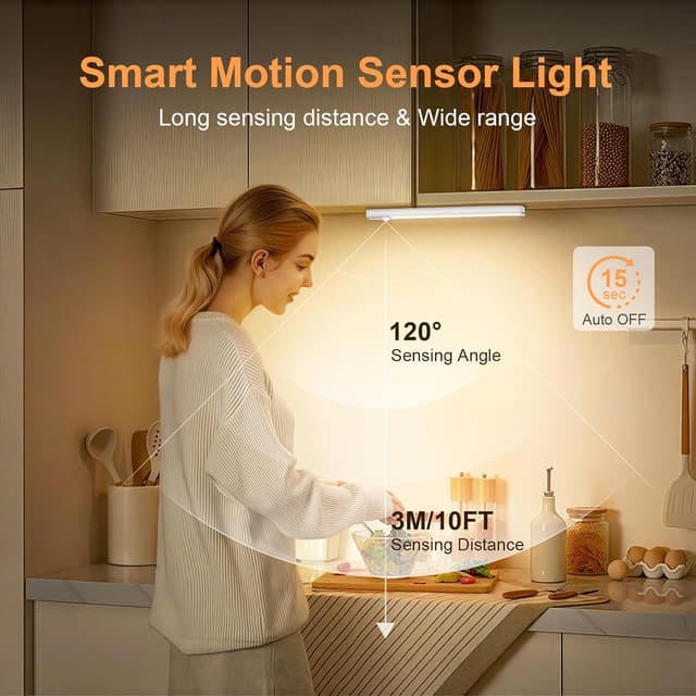 Detalle de daphomeu 5 Pack 30cm Rechargeable Under Cupboard Kitchen Lights with Dimmable Warm LED Motion Sensor