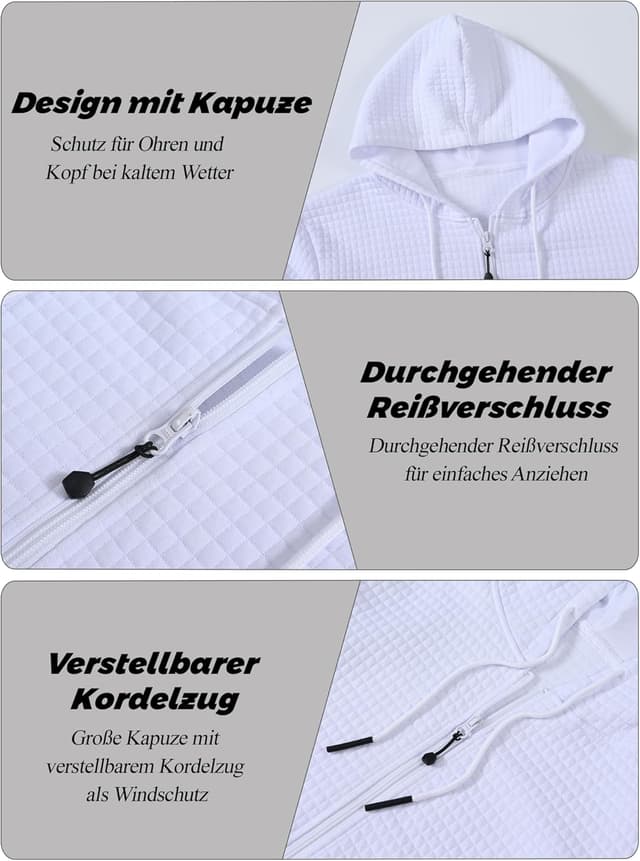 Detalle de Tyhengta Herren Kapuzenpullover mit Reißverschluss und Taschen – Sportliche Sweatjacke