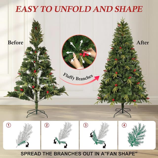 Detalle de Sapin de Noël artificiel Uten 2,25 m avec baies rouges et base métal