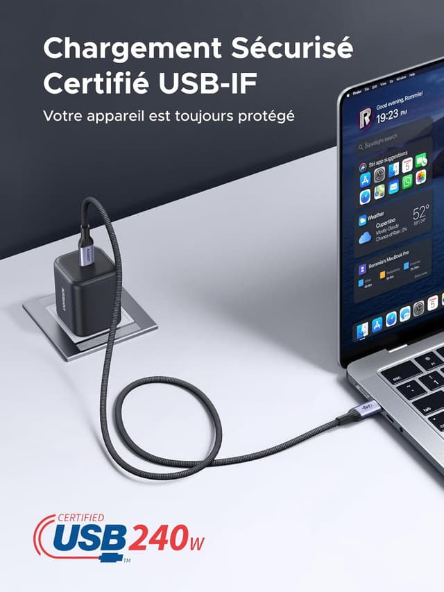 Detalle 2 de UGREEN câble USB-C 240 W pour charge rapide