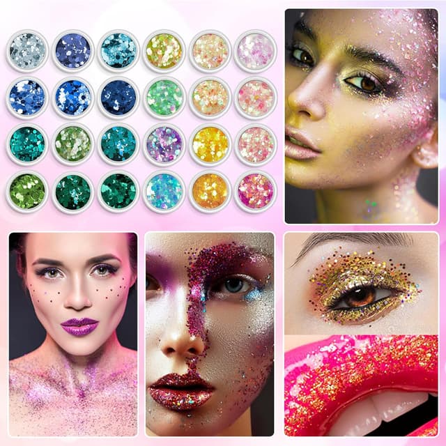 Detalle de AOOWU Paillettes Unghie: kit glitter in polvere olografico con 24 colori per DIY su unghie, viso e corpo