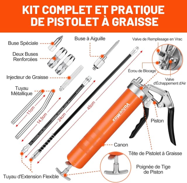Detalle 2 de ValueMax Pistolet à Graisse 400 ml 6000 PSI 🛠
