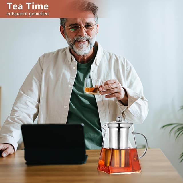 Detalle de PluieSoleil 550ml borosilicate glass teapot with infuser (square glass design)