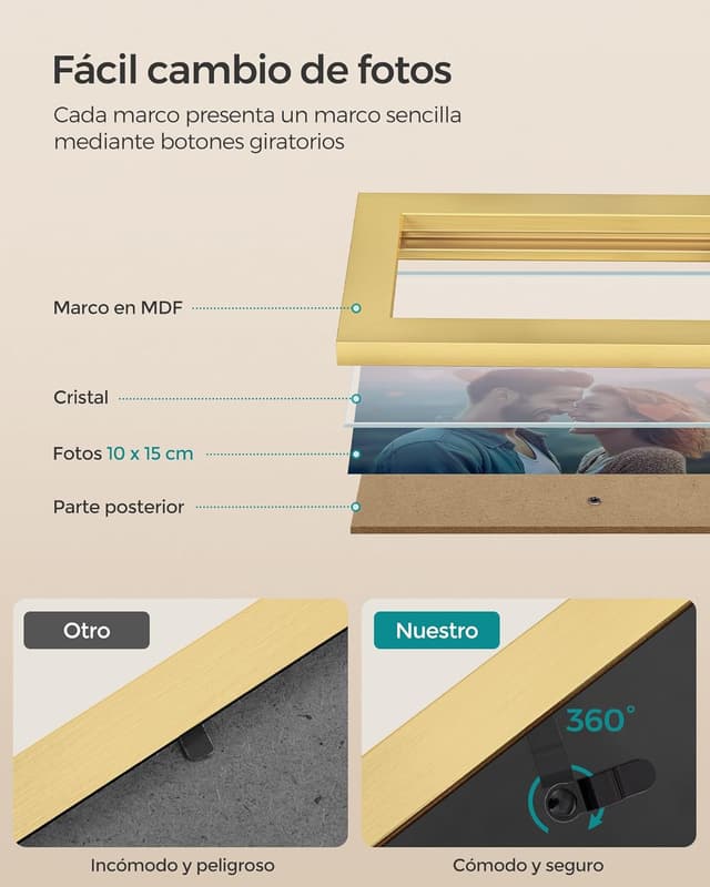 Thumbnail 3 de SONGMICS Collage de Marcos para Fotos, Pared, Dorado ✨