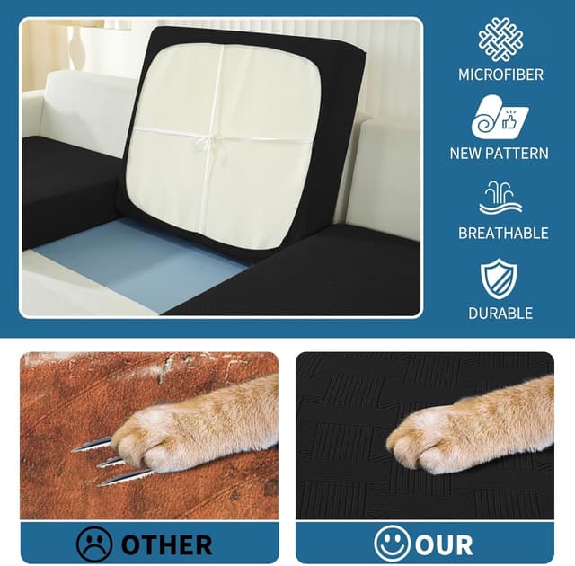 Detalle de Ystyle housse d’assise et de dossier de canapé 360° de protection – grand 1 place, noir