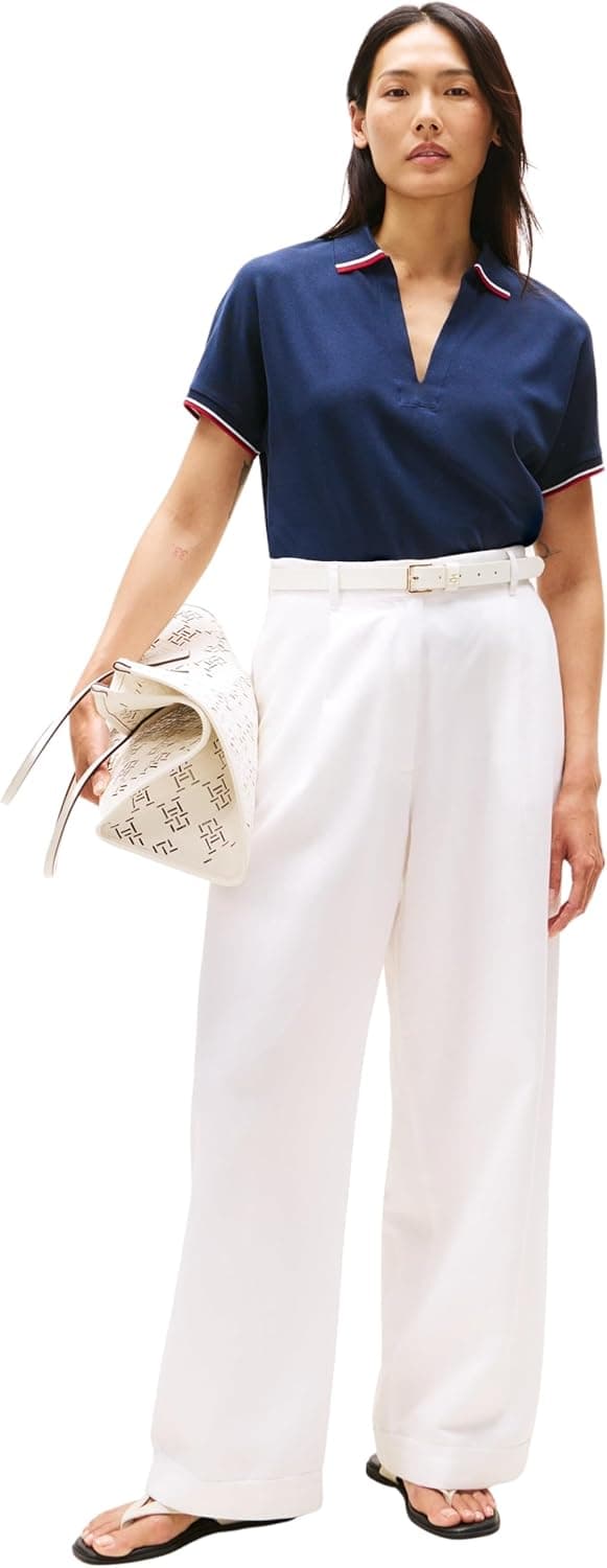 Detalle de Tommy Hilfiger women’s short sleeve lyocell tipping polo shirt without button placket