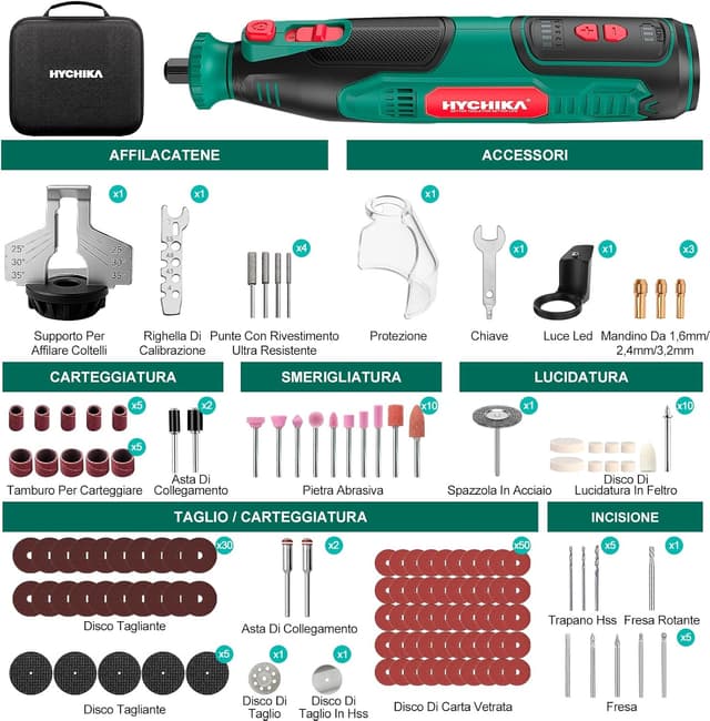 Thumbnail 6 de HYCHIKA Utensile rotativo cordless 8V 2,0Ah con kit 145 accessori