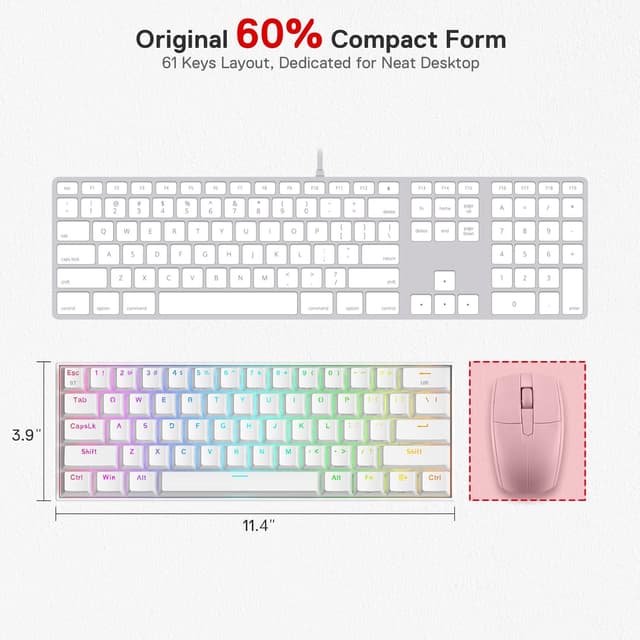 Detalle de Redragon K530 Pro Draconic : clavier mécanique 60% tri-connexion Bluetooth/2,4 GHz filaire, US ANSI QWERTY