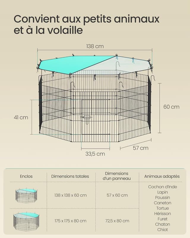 Thumbnail 5 de SONGMICS Enclos pour Petits Animaux 175 x 175 cm
