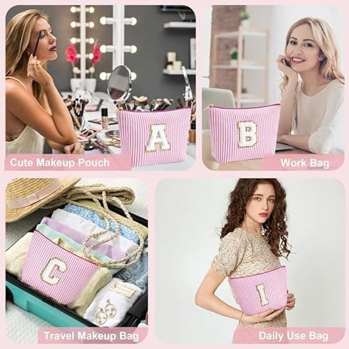 Detalle 2 de SEFORICO Personalized Make Up Bag with Glitter Letters – Large Capacity A-Z Cosmetic & Toiletry Pouch