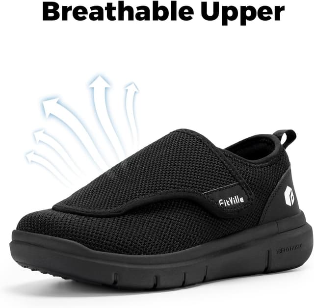 Detalle de FitVille Mens Extra Wide Fit Diabetic Shoes – Easy Slip-On Adjustable Orthopedic Slippers for Swollen Feet