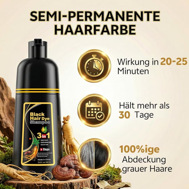 Detalle 2 de JUANCHI Schwarzes Haarfärbeshampoo 3-in-1 für graues Haar – Haarfärbeshampoo Schwarz, 500 ml