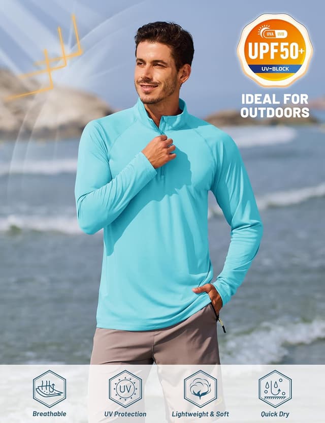 Detalle de TACVASEN Men’s Long Sleeve Athletic 1/4 Zip Rash Guard Top with UPF 50+ Sun Protection