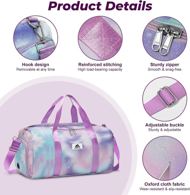 Detalle de Flintronic Sporttasche für Mädchen & Damen – kleine Schwimmtasche mit Nassfach und Schuhfach, lila