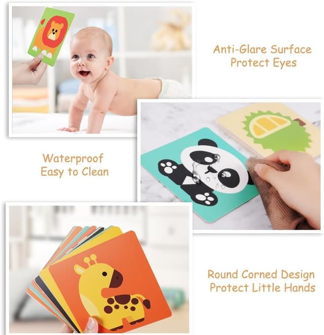 Detalle 1 de Aolso Flash Cards Giochi Neonato, 80 pezzi ad alto contrasto (bianco e nero e colorate) per stimolazione visiva