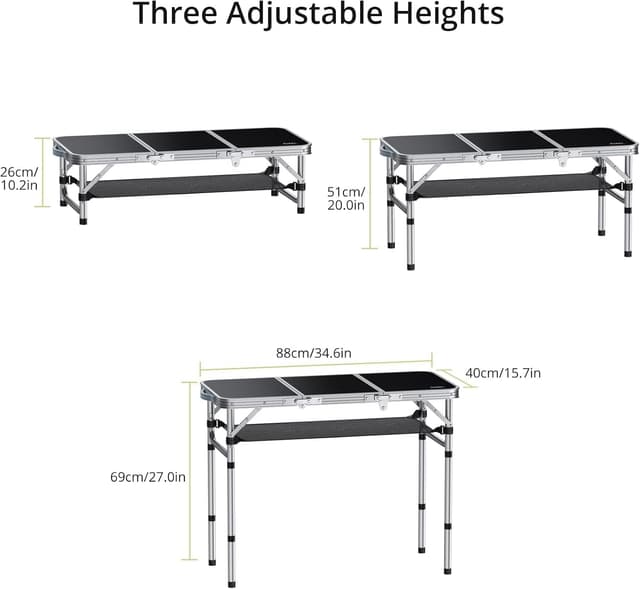 Detalle de Anbte Folding Camping Table (Aluminium) with Storage Net, 3 adjustable heights