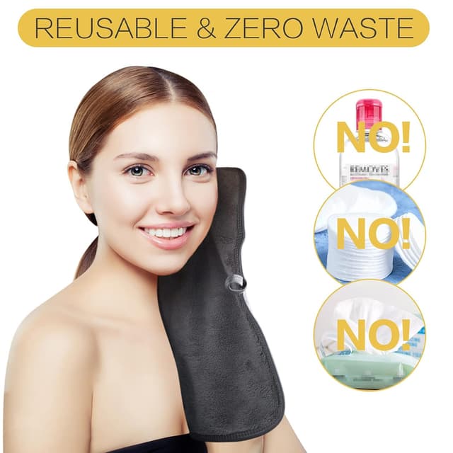 Detalle de KinHwa Frottee-Waschlappen (6er-Set) zum Abschminken – grau, waschbar & fusselfrei