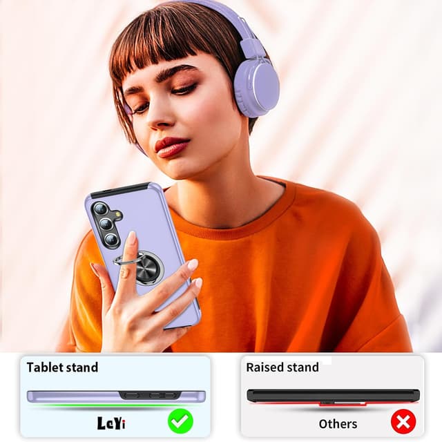 Detalle 2 de LeYi Samsung Galaxy S25 Plus phone case with 2 tempered glass protectors and invisible 360° ring holder (Purple)