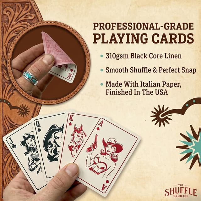 Detalle de Shuffle Club Co Western Playing Cards – Hand-Illustrated Wild West Deck (Made in the USA)