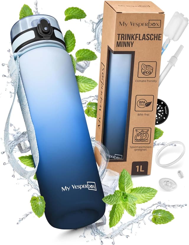 Detalle de My Vesperbox® Kinder-Trinkflasche 1.000 ml mit Kohlesäure-Eignung, auslaufsicher – inkl. Ersatzdichtung
