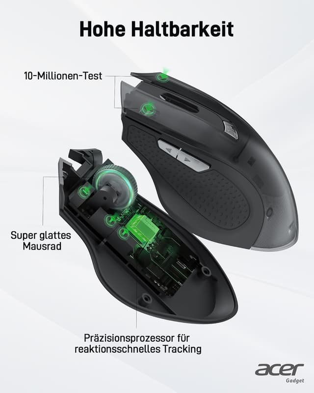 Detalle de Acer kabellose Ergonomie-Funkmaus PC Maus mit 3 DPI-Stufen (800/1200/1600) und 2,4 GHz-USB-Empfänger