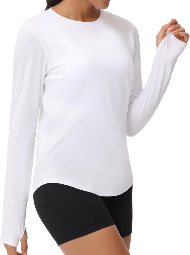 Detalle 2 de THE GYM PEOPLE women’s long sleeve workout shirts with thumb holes – crewneck hiking and gym tops