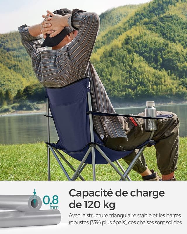 Detalle de SONGMICS Chaise pliante de camping GCB01IN (lot de 2) – 120 kg, portable, avec accoudoir et porte-gobelet