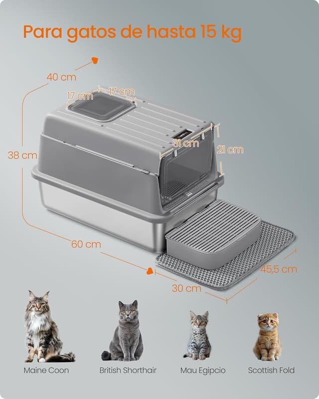 Thumbnail 5 de Feandrea PPT007GN01 Arenero para Gatos 60x40x38 cm
