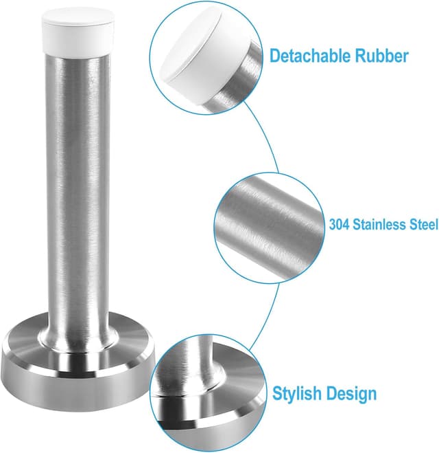 Detalle de Chrome heavy-duty wall mounted door stop set (stainless steel, white rubber) – 6 pack