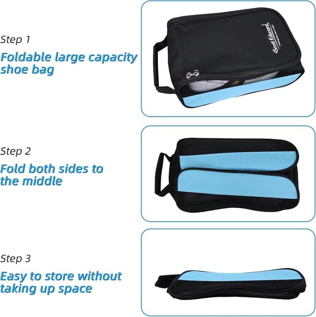Detalle 2 de Blue Golf Shoes Bag (Outdoor Travel, Zippered) – Waterproof & Breathable Carrier for Men and Women