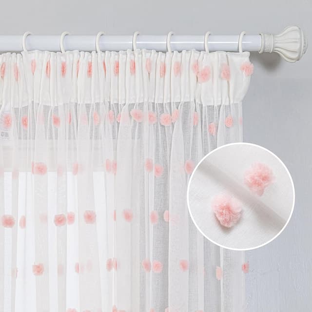 Detalle de MYSKY HOME Vorhänge mit Kräuselband für Kinderzimmer (Mädchen), 2er-Set, transparent rosa, H 260 x B 140 cm