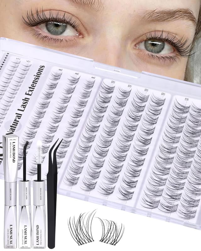 Detalle de ALICE Short Lash Clusters Kit (8mm–10mm–12mm) with Clear Band, Bond & Seal for DIY Wispy Lash Extensions
