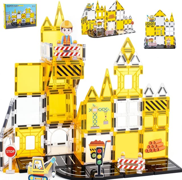 Detalle de LADFAR Magnetic Tiles for Kids (37-Piece) STEM Construction Magnet Building Blocks