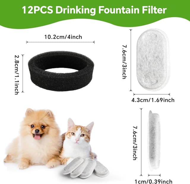Thumbnail 6 de KOMABLEN 24 filtri di ricambio per fontanella per gatti (12 filtri carbone attivo + 12 spugne in schiuma)