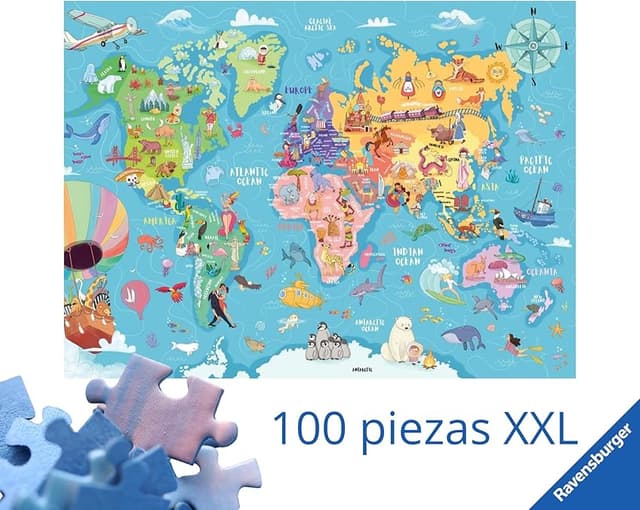 Detalle 2 de Ravensburger Puzzles XXL Mapamundi — puzzle 100 piezas 36 x 49 cm