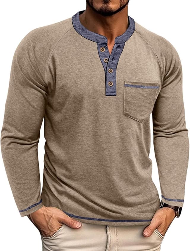 Detalle 2 de LAOARA Men’s Long Sleeve Henley T-Shirt with 4-Button Placket and Pocket